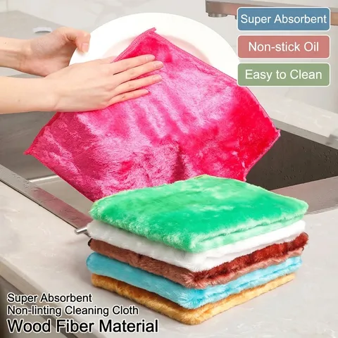 Wood Fiber Dishcloth Oil Resistant Highly Absorbent Lint Free Magic Cleaning Cloth For Kitchen Washing Pots Bowls Multi Color Reusable Towel