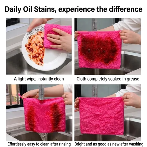 Wood Fiber Dishcloth Oil Resistant Highly Absorbent Lint Free Magic Cleaning Cloth For Kitchen Washing Pots Bowls Multi Color Reusable Towel