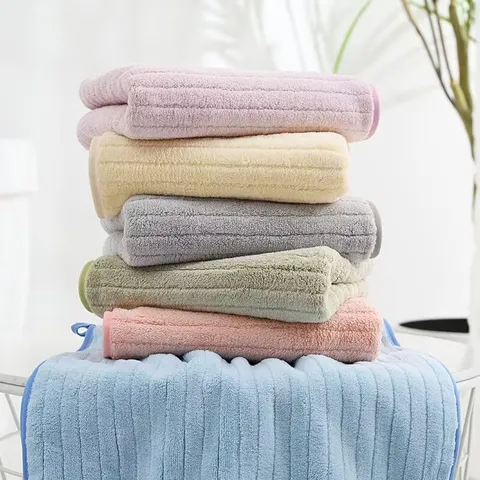 Toalla de Cara de Vellón de Coral Suave Muy Absorbente Secado Rápido Rayada para Adultos Niños Hogar Baño
