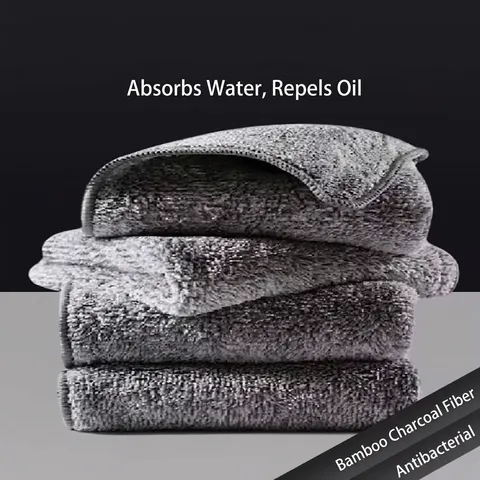 Bamboo Charcoal Fiber Dishcloth Household Cleaning Cloth Absorbent Non-stick Oil Kitchen Towel Lint-Free Cleaning Rag