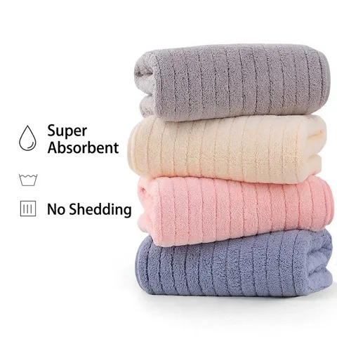 Toalla de Cara de Vellón de Coral Suave Muy Absorbente Secado Rápido Rayada para Adultos Niños Hogar Baño