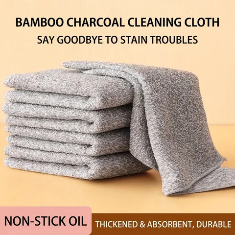 Chiffon de Nettoyage Épais en Fibre de Charbon de Bambou Gris Chiffon de Cuisine Super Absorbant Huile Anti-adhésive Microfibre pour Nettoyage Maison