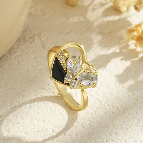 Rotatable Stress Relief Open Ring Copper Gold Plated Rhinestone Heart Butterfly Sea Star Turtle Ladybug Cat Ring For Women Fashion Jewelry