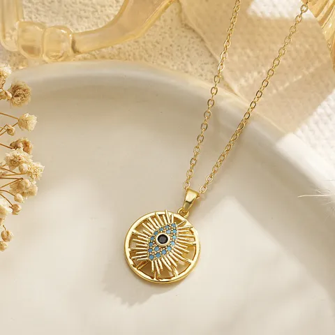 Rotatable Evil Eye Pendant Necklace Gold Plated Copper Zirconia Turkish Lucky Eye Star Charm Choker For Women Party Jewelry