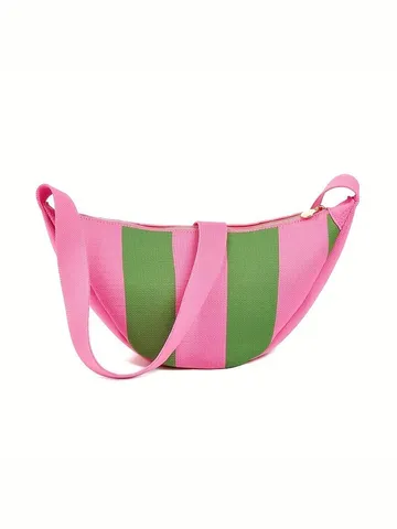 Japanse Stijl Lichtgewicht Gebreide Geweven Crossbody Tas Verticale Gestreepte Halve Maan Schoudertas Voor Vrouwen