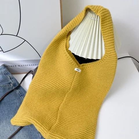 Dames Grote Capaciteit Gebreide Tote Tas Koreaanse Stijl Hobo Gevlochten Schoudertas Zachte Woon-werkverkeer Casual Gehaakte Tas