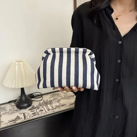 Borsa a Mano da Donna a Righe Pochette Nuvola in Pelle Sintetica Blocchi di Colore Borsa Trucco Design di Nicchia Custodia per Cellulare
