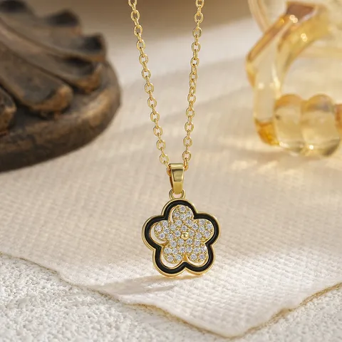 Rotatable Flower Fidget Necklace For Women Gold Plated Copper Zirconia Sunflower Daisy Pendant Necklace Stress Relief Healing Jewelry