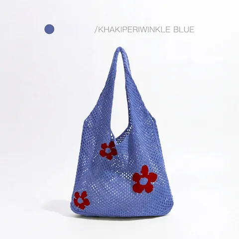 Bolso Tote de Ganchillo para Mujer Bolso de Hombro de Punto Calado con Patrón de Flores Gran Capacidad Bolso de Playa de Verano Bolso de Mano Tejido a Mano