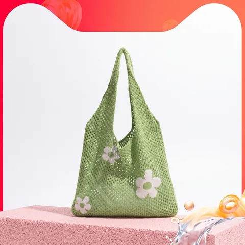 Bolso Tote de Ganchillo para Mujer Bolso de Hombro de Punto Calado con Patrón de Flores Gran Capacidad Bolso de Playa de Verano Bolso de Mano Tejido a Mano