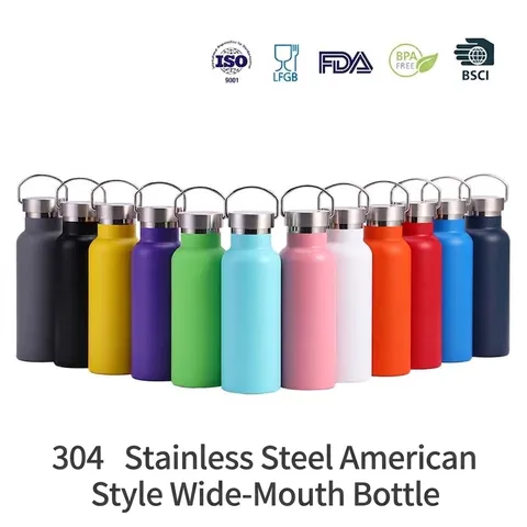 Stainless Steel Insulated Water Bottle American Wide Mouth Sport Kettle With Portable Handle Leakproof Travel Mug For Outdoor Gym Vehicle