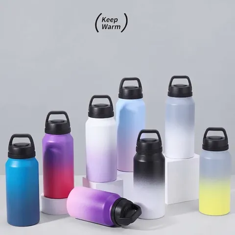Vacuum Insulated Stainless Steel Sports Water Bottle Gradient Leakproof Outdoor Portable Flask Double Wall Travel Mug With Handle