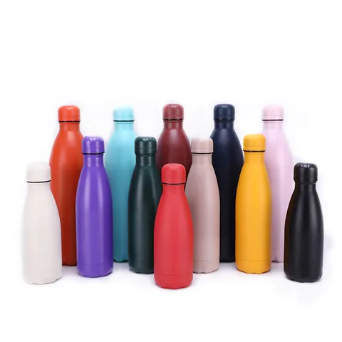304 Stainless Steel Vacuum Insulated Cola Bottle Shape Water Bottle Frosted Plastic Spraying Portable Sports Flask