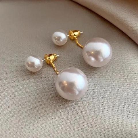 Elegant Two-Way Wear Copper Alloy Artificial Pearl Tassel Stud Earrings Vintage Versatile Gold Silver Earrings For Women Jewelry Gift