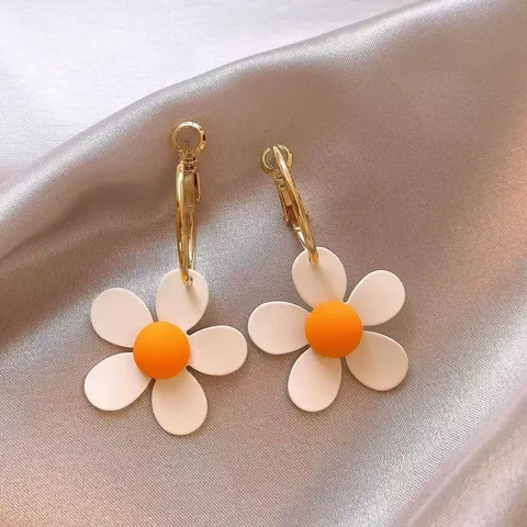 Süße Frische Florale Gänseblümchen Ohrringe Für Damen Weiß Orange Kontrast Blume Hänger Ohrringe Pastoral Stil Schmuck Zubehör