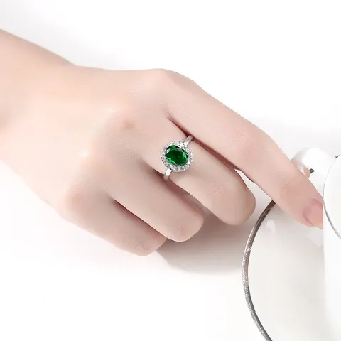 Anillo de Latón con Circonia para Mujer Piedra Ovalada Azul Rojo Verde Blanco Halo Anillo de Dedo Lujo Boda Banquete Joyería Regalo