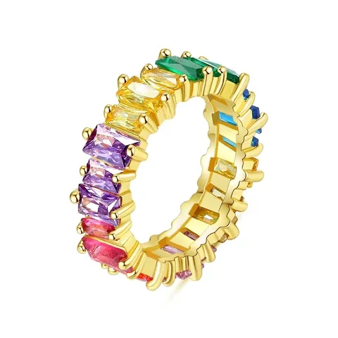 Anillo Eternity de Cobre Galvanizado Vintage con Strass Arcoíris Joyería de Moda Mujer Anillo con Strass Coloridos