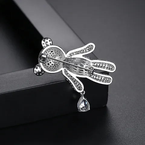 Fashion Silver Plated Copper AAA Zirconia Teddy Bear Brooch For Women Cute Full Pave Rhinestone Animal Pin Jewelry Gift