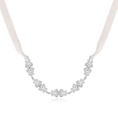 Collana Choker Lunga da Sposa in Zirconia con Nastro di Raso Elegante Accessorio per Abito da Cerimonia per Donna