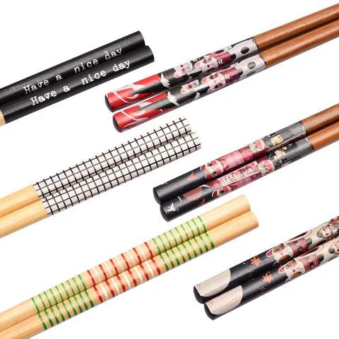 Ensemble de Baguettes en Bambou Style Japonais Avec Motif Chat de la Chance Imprimé Vaisselle Antidérapante Réutilisable pour Cuisine Maison