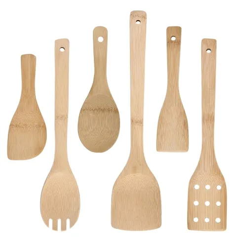 Natural Bamboo Cooking Spatula Long Handle Turner Non-Stick Kitchen Utensils Heat Resistant Wood Spoon For Healthy Cooking