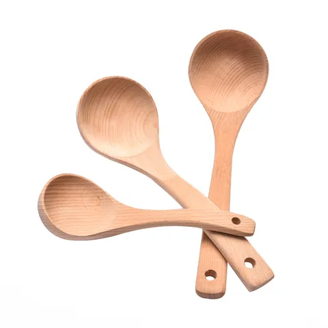 Natural Beech Wood Kitchen Utensils Cooking Spatula Spoon Set Non Stick Heat Resistant Long Handle Wooden Turner Soup Ladle For Home Cooking