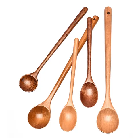 Korean Style Long Handle Wooden Spoon Natural Wood Soup Spoon For Hot Pot Ramen Stirring Kitchen Cooking Accessories