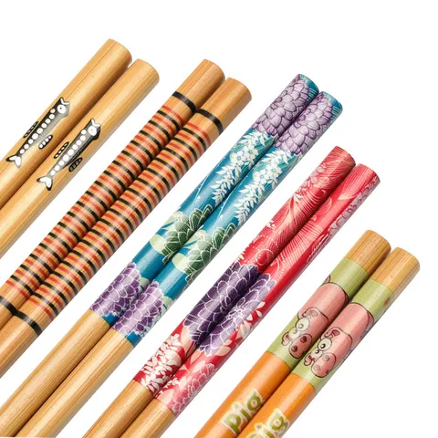 Baguettes en Bambou Nanmu Carbonisé 24 Imprimé Floral Motif Poisson Baguettes en Bois Réutilisables pour Hôtel Restaurant Maison