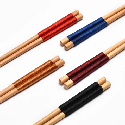 Japanese Style Pointed Wood Chopsticks With Hand-Wound Thread Minimalist Wooden Tableware For Sushi Hotel Home Kitchen Dining