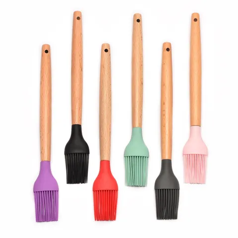 Modern Beech Wood Long Handle Silicone Pastry Basting Brush Heat Resistant Kitchen Oil Cream Brushes For Baking Barbecue Cooking