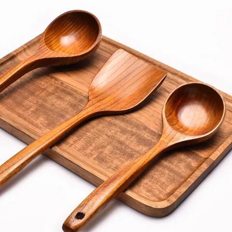 Natural Wood Long Handle Soup Spoon Large Wooden Spatula Ladle Non-stick Retro Kitchen Utensils For Restaurant Hotel Home