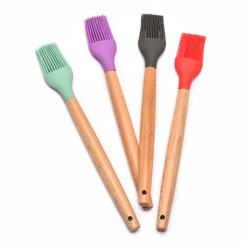 Modern Beech Wood Long Handle Silicone Pastry Basting Brush Heat Resistant Kitchen Oil Cream Brushes For Baking Barbecue Cooking