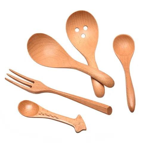 Cute Cartoon Animal Wooden Spoon Fork Tableware Set For Children Kids Natural Wood Dessert Spoon Giraffe Cat Design Kitchen Tools