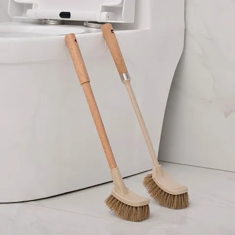 Japanese Style Wooden Long Handle Toilet Brush With Stainless Steel PP Material L-shaped Scrubber Cleaning Brush For Bathroom Toilet Home Cleaning Tool