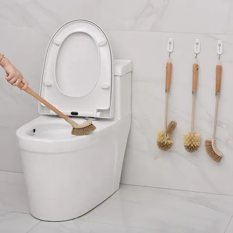 Japanese Style Wooden Long Handle Toilet Brush With Stainless Steel PP Material L-shaped Scrubber Cleaning Brush For Bathroom Toilet Home Cleaning Tool