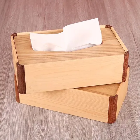 Caja de Pañuelos de Madera Minimalista Moderna Soporte de Servilletas Rectangular de Madera de Abeto Con Tapa Magnética para Sala
