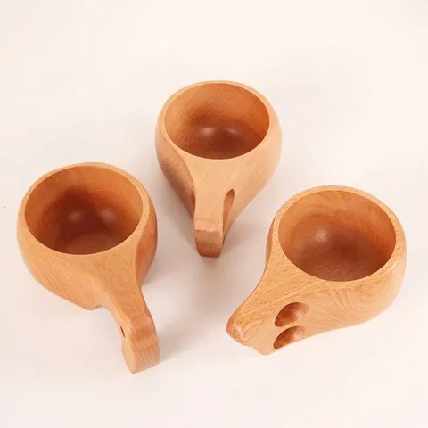 Tazza Kuksa Fatta a Mano in Legno di Faggio Tradizionale Tazza da Caffè Finlandese Portatile Tazza da Tè da Viaggio per Campeggio All'aperto Cucina Casa