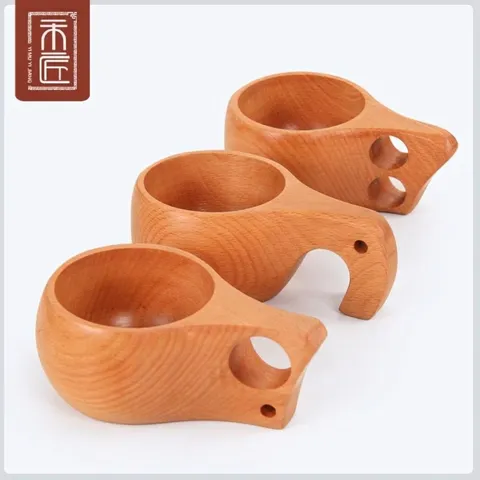 Tazza Kuksa Fatta a Mano in Legno di Faggio Tradizionale Tazza da Caffè Finlandese Portatile Tazza da Tè da Viaggio per Campeggio All'aperto Cucina Casa