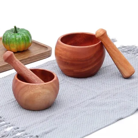 Manual Wooden Garlic Press Mortar And Pestle Set Natural Wood Garlic Grinder For Kitchen Spice Herb And Food Preparation