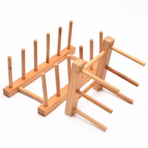 Modern Minimalist Bamboo Dish Drying Rack Creative Plate Tea Cake Display Stand Multi Slot Cup Storage Holder Kitchen Counter Organizer