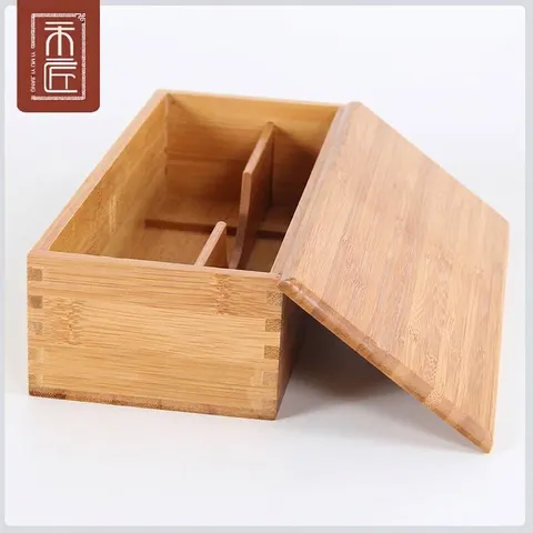 Natural Bamboo Chopstick Holder With Lid Double Compartment Tableware Storage Box For Spoon Fork Kitchen Organizer Case