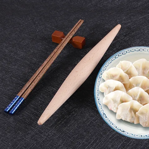 Rouleau à Pâtisserie en Bois de Hêtre Design Effilé Sans Peinture Sans Cire Rouleau à Pâte pour Raviolis Outil de Cuisine