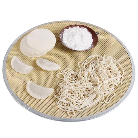 Tapete para Dumplings de Bambú Redondo Bandeja de Secado de Fideos Doble Cara Con Borde Metálico Para Cocina Hogar