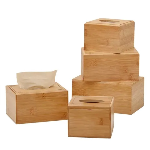 Boîte à Mouchoirs en Bambou Créative Porte-Serviettes Rectangulaire Carré pour Salon Bureau Restaurant Texture Bois Naturel Étui de Rangement de Bureau