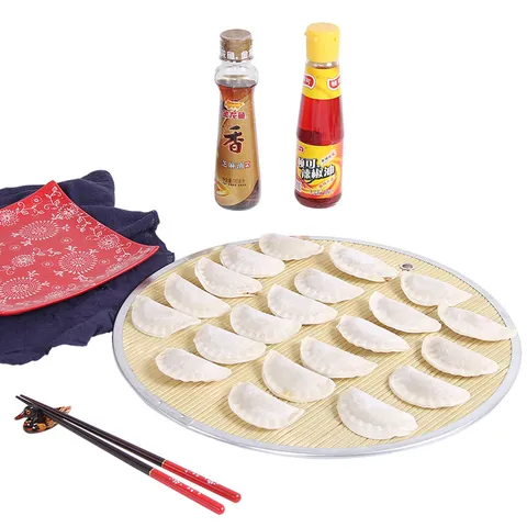 Tapete para Dumplings de Bambú Redondo Bandeja de Secado de Fideos Doble Cara Con Borde Metálico Para Cocina Hogar