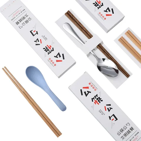 Natürliches Wenge Holz Bambus Essstäbchen Edelstahl Löffel Set Mit Geschenkbox Umweltfreundlich Ohne Lack Ohne Wachs Wiederverwendbar Public Utensil Set Für Zuhause Hochzeit