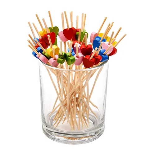 Bambus Obstspieße Einweg Cocktailsticks Mit Herz Blumen Dekoration Für Party Hochzeit Geburtstag Getränke Dekor Dessertspieße