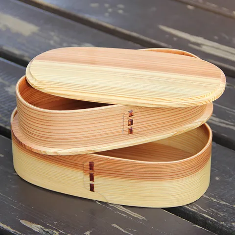 Portapranzo Bento in Legno in Stile Giapponese a Doppio Strato Con Divisori Cucchiaio E Fascia Elastica per Studenti Ufficio