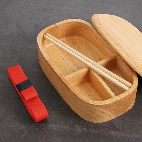 Portapranzo Bento in Legno in Stile Giapponese a Doppio Strato Con Divisori Cucchiaio E Fascia Elastica per Studenti Ufficio