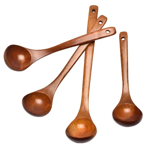 Japanese Style Long Handle Wood Soup Spoon Natural Wood Tableware For Ramen Hot Pot Kitchen Serving Spoon For Adults